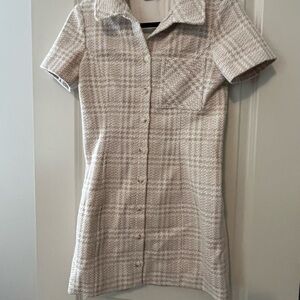 Rumored Cream Plaid Button Down Shirt Dress